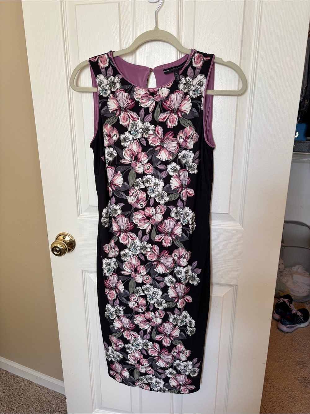 White House Black Market Black Midi Dress with Pink Floral Panel